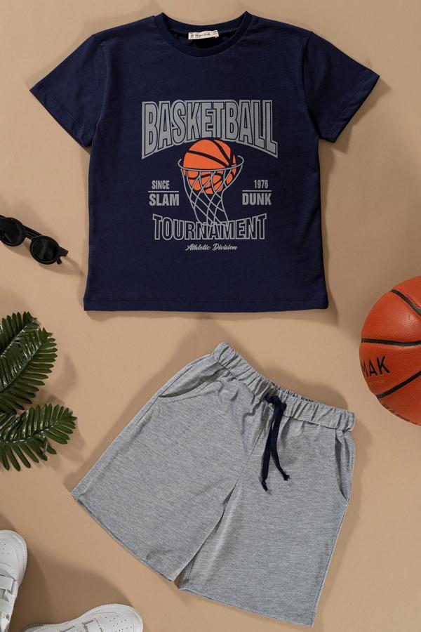 Basketboll Baskılı Lacivert Tshirt Şort Takım - Image 1