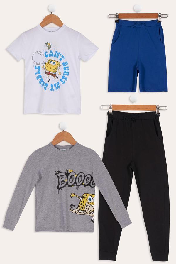 4'lü Sünger Bob Baskılı Tshirt Şort Pantolon Takım - Image 1
