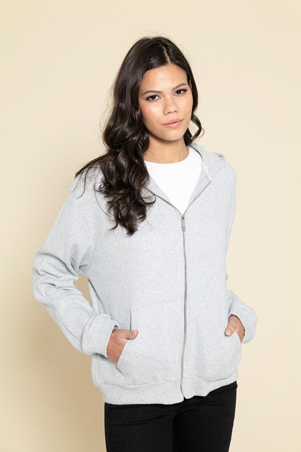 Oversize Fermuarlı Cepli Gri Sweatshirt  - Image 1