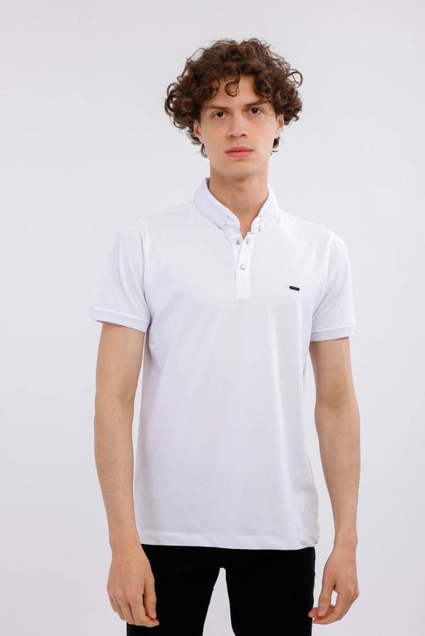 HORIZON Polo Yaka Pamuklu Tişört - Beyaz - Image 1