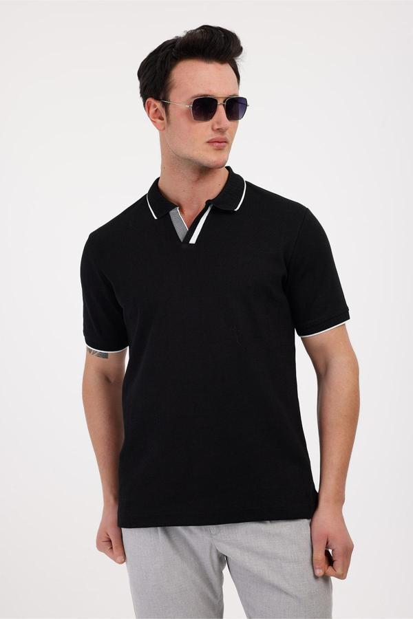 AUDAX Polo Yaka Pamuklu Tişört - Siyah - Image 1