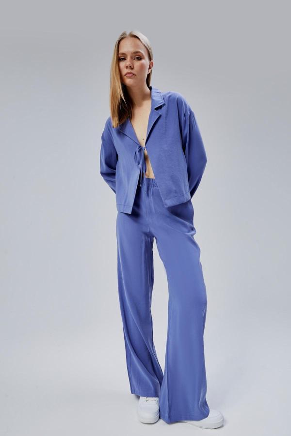 İndigo Beli Lastikli Bol Paça Pantolon - Image 1