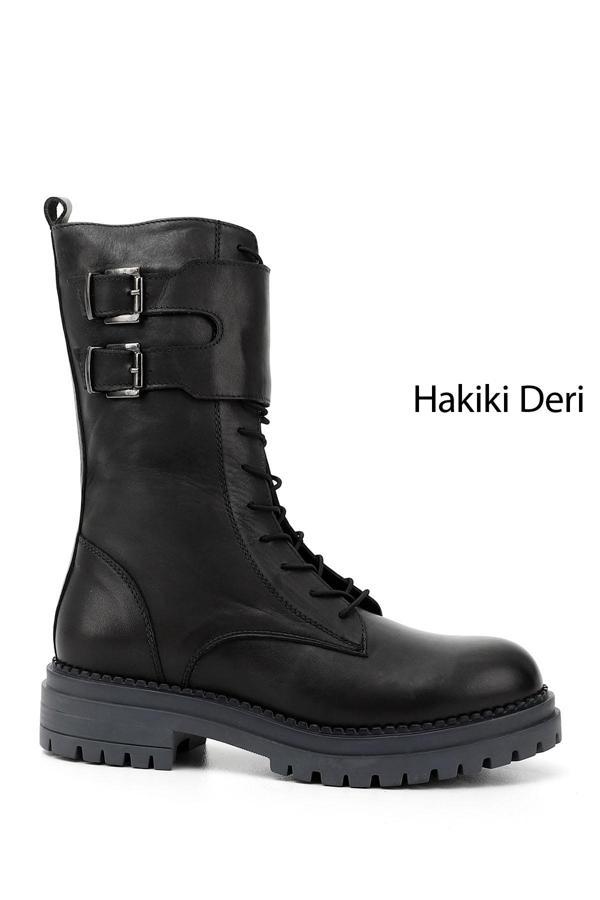 Kadın Gri Fermuarlı Hakiki Deri Postal Bot - Image 1