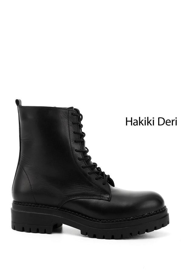 Kadın Siyah Fermuarlı Hakiki Deri Postal Bot - Image 1