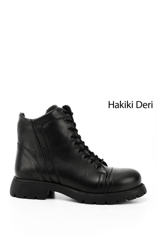 Kadın Siyah Fermuarlı Hakiki Deri Postal Bot - Image 1
