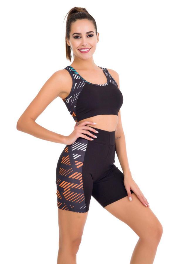 Quilling Siyah Renk Lady 4018 Kadın Kısa Tayt Büstiyer Spor Takım - Image 1