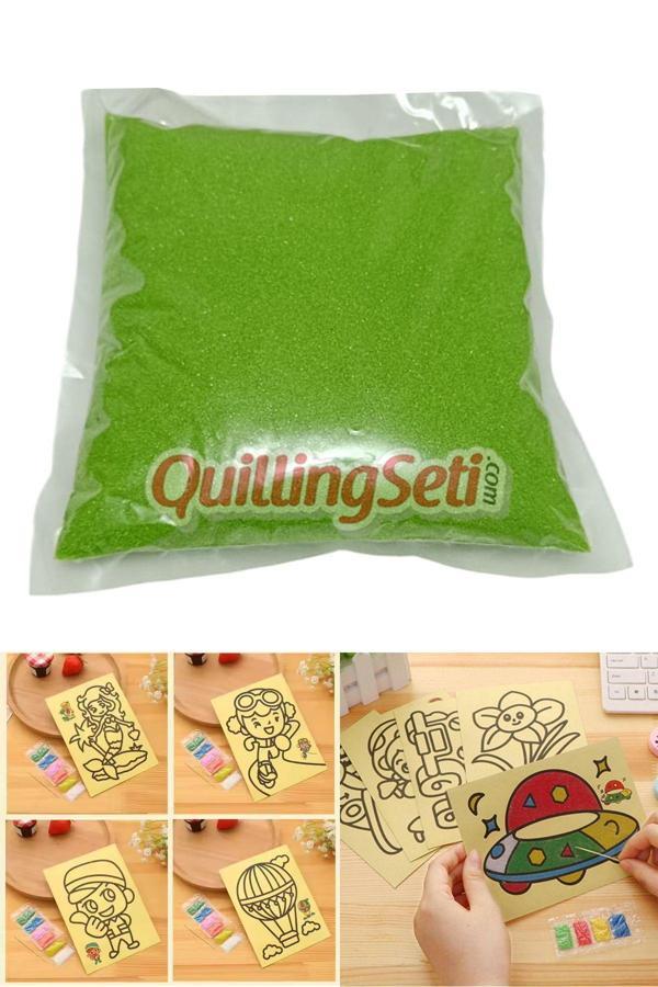 Quilling Yeşil Renk Kum Boyama Kumu, Seti Aktivite Kumu, Oyun Kumu, Dekoratif Renkli Kum 500Gr - Image 1
