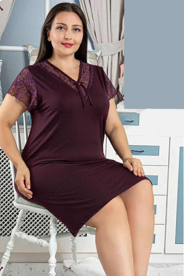 Quilling Mürdüm Renk Tunik, Jenika 42601 Battal Boy Büyük Beden Tunik Gecelik - Image 1