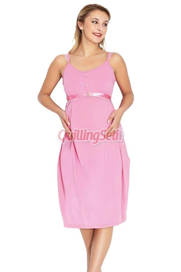 Quilling Açık Pembe Renk, Asklılı Kol 54550 Lohusa Hamile Gecelik, Hamile Elbisesi - Image 1