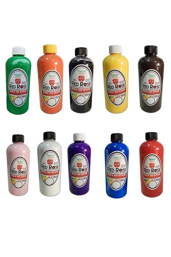 Quilling Hobi Akrilik Boya 10Lu Takım 10 Renk Birden Redrose 500Ml - Image 1