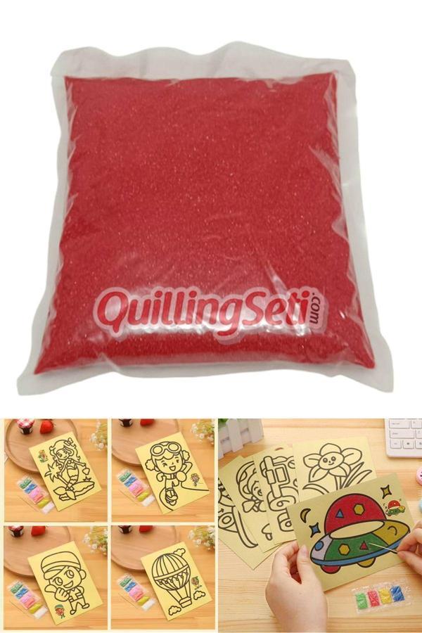 Quilling Kırmızı Renk Kum Boyama Kumu, Quillingseti Aktivite Kumu, Oyun Kumu, Dekoratif Renkli Kum 500Gr - Image 1