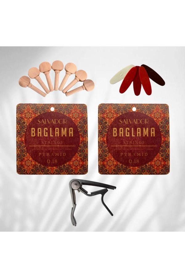 2 Takım Bağlama Teli Mızrap Tezene Seti Burgu Kulağı Tam Set (0.18 Kısa Sap) - Image 1
