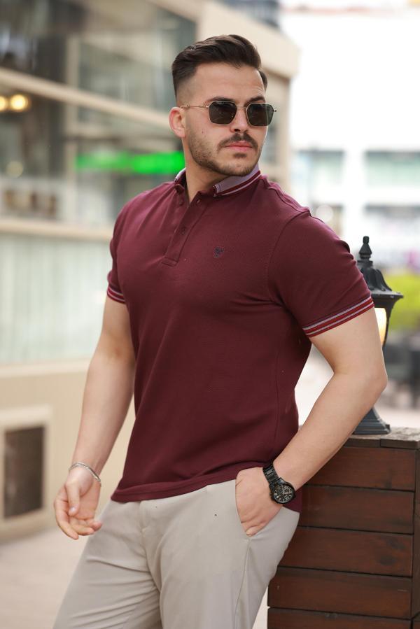 Miron Bordo Logo Nakışlı Polo Yaka Kısa Kollu Tişört -2518 - Image 1