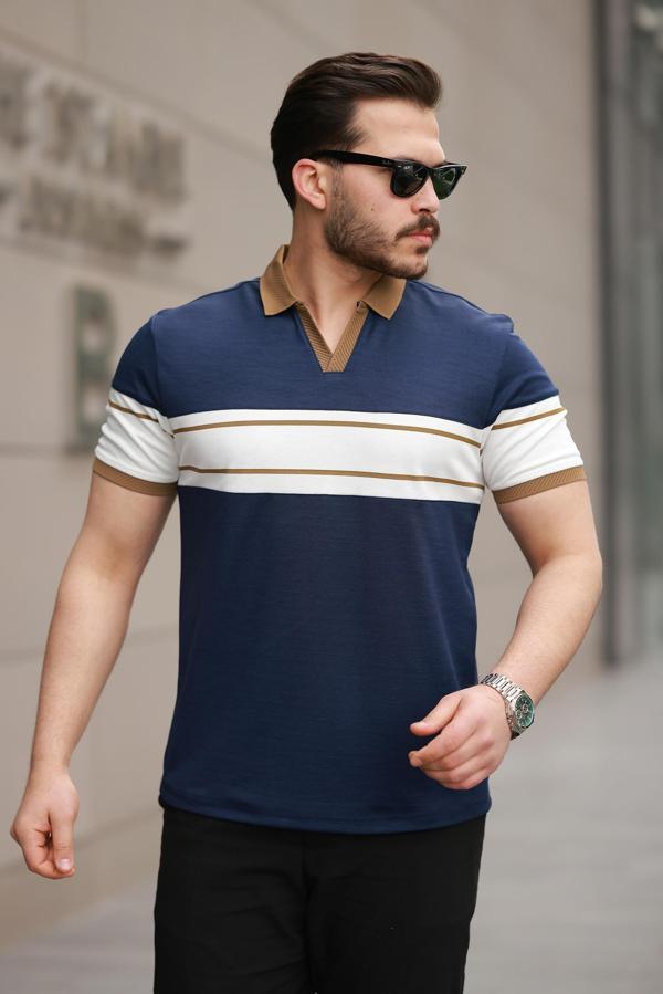 Miron Lacivert Beyaz iki Renk Polo Yaka Kısa Kollu Tişört-2514 - Image 1