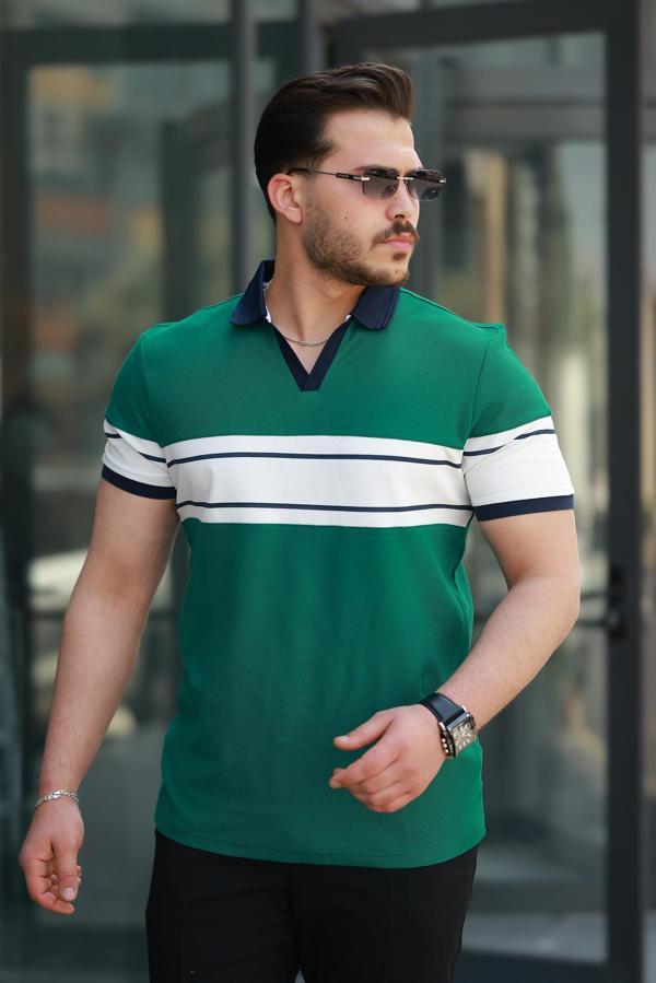 Miron Nefti Beyaz iki Renk Polo Yaka Kısa Kollu Tişört-2514 - Image 1