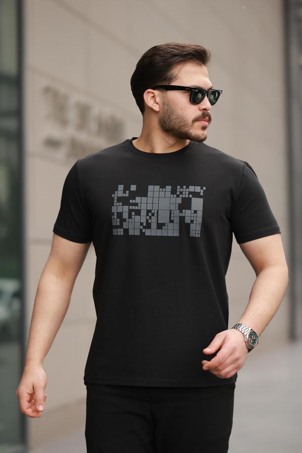 Miron Siyah Baskılı Sıfır Yaka Regular Fit Kısa Kollu Tişört -2509 - Image 1