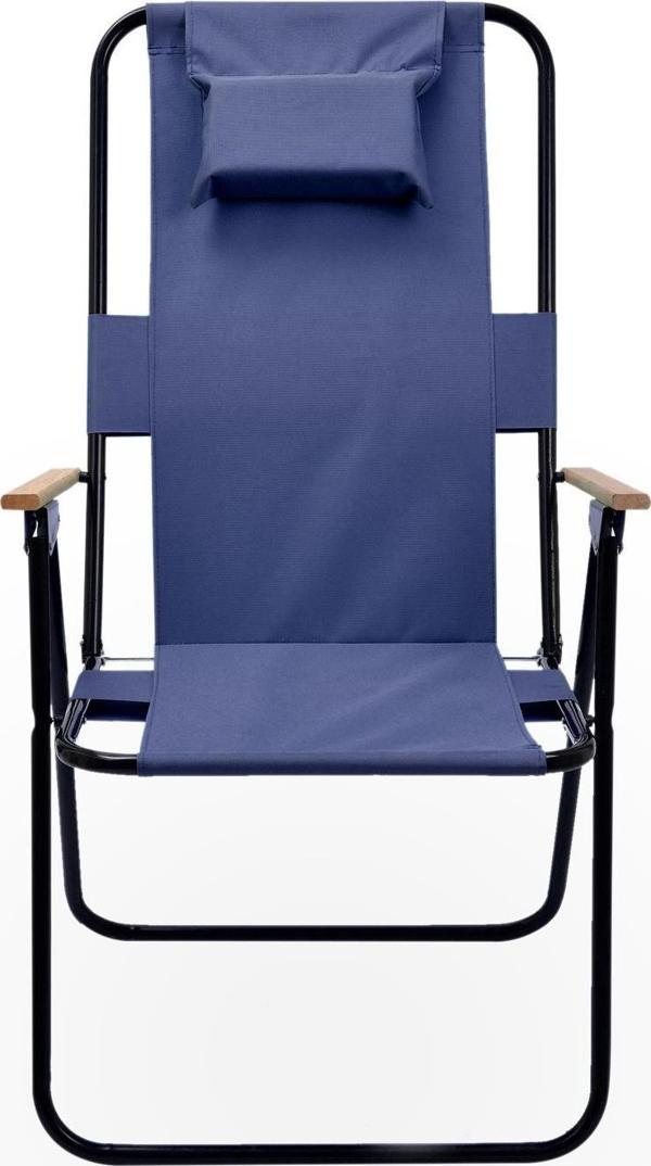 Exent Yastıklı yüksek sırtlı katlanır büyük boy kamp piknik sandalyesi, ağaç kollu-Lacivert - Image 1
