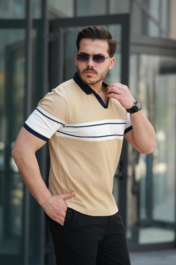 Miron Kamel Beyaz iki Renk Polo Yaka Kısa Kollu Tişört-2514 - Image 1