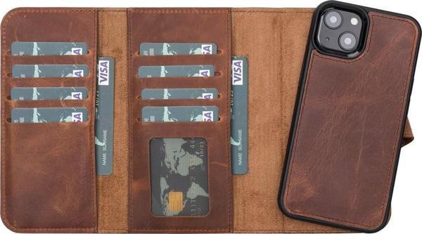 Apple iPhone 13 Mini Uyumlu Deri Cüzdanlı Kılıf Santa G2 Kahve - Image 1
