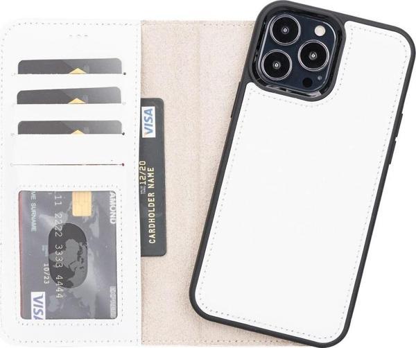 Apple iPhone 13 Pro Max Uyumlu Deri Cüzdanlı Kılıf F3 Beyaz - Image 1
