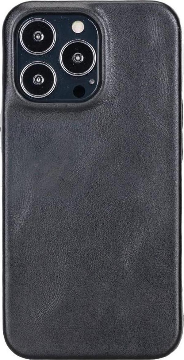 Apple iPhone 13 Pro Uyumlu Deri Arka Kapak ROCK RST1 Siyah - Image 1