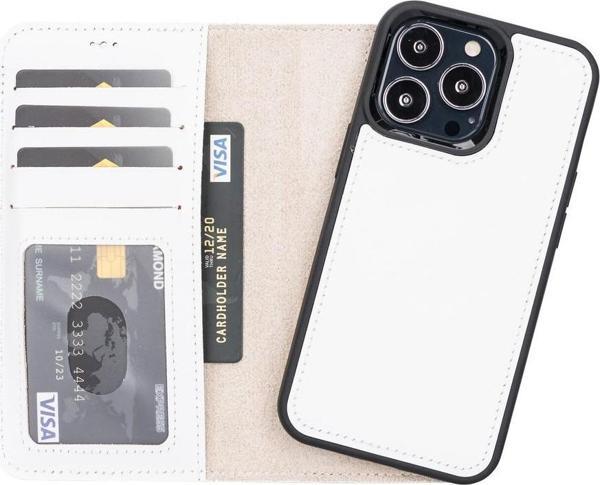 Apple iPhone 13 Pro Uyumlu Deri Cüzdanlı Kılıf F3 Beyaz - Image 1