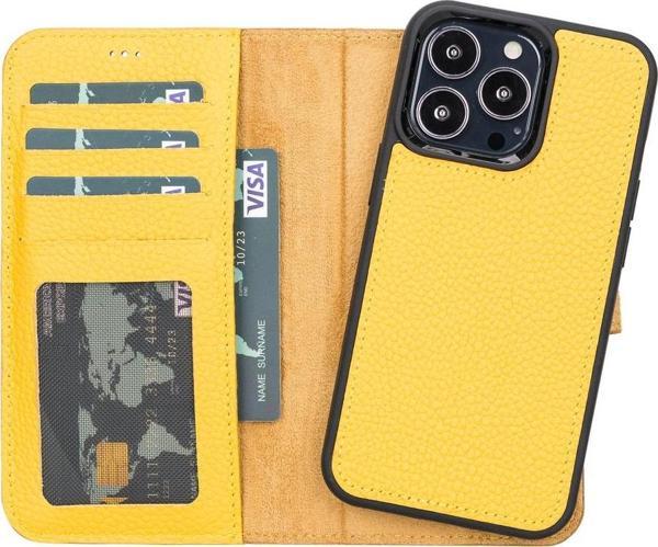Apple iPhone 13 Pro Uyumlu Deri Cüzdanlı Kılıf FL12 Sarı - Image 1