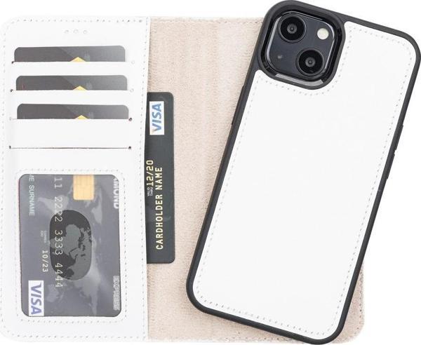 Apple iPhone 13 Uyumlu Deri Cüzdanlı Kılıf F3 Beyaz - Image 1