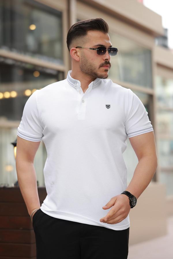 Miron Beyaz Logo Nakışlı Polo Yaka Kısa Kollu Tişört -2518 - Image 1