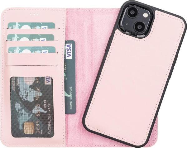 Apple iPhone 13 Uyumlu Deri Cüzdanlı Kılıf NU2 Pembe - Image 1