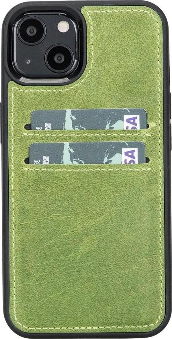 Apple iPhone 13 Uyumlu Deri Kartlıklı Arka Kapak G16 Yeşil - Image 1