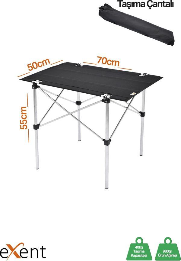 Exent 70x50 cm Tekstil Kamp Masası, Piknik, bahçe balkon plaj masası, Katlanır Taşıma çantalı masa - Image 1