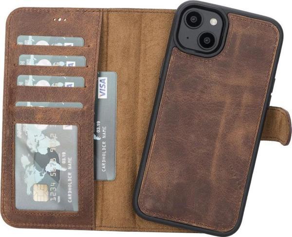 Apple iPhone 14 Plus Uyumlu Deri Cüzdanlı Kılıf MWWN G2 Kahve - Image 1