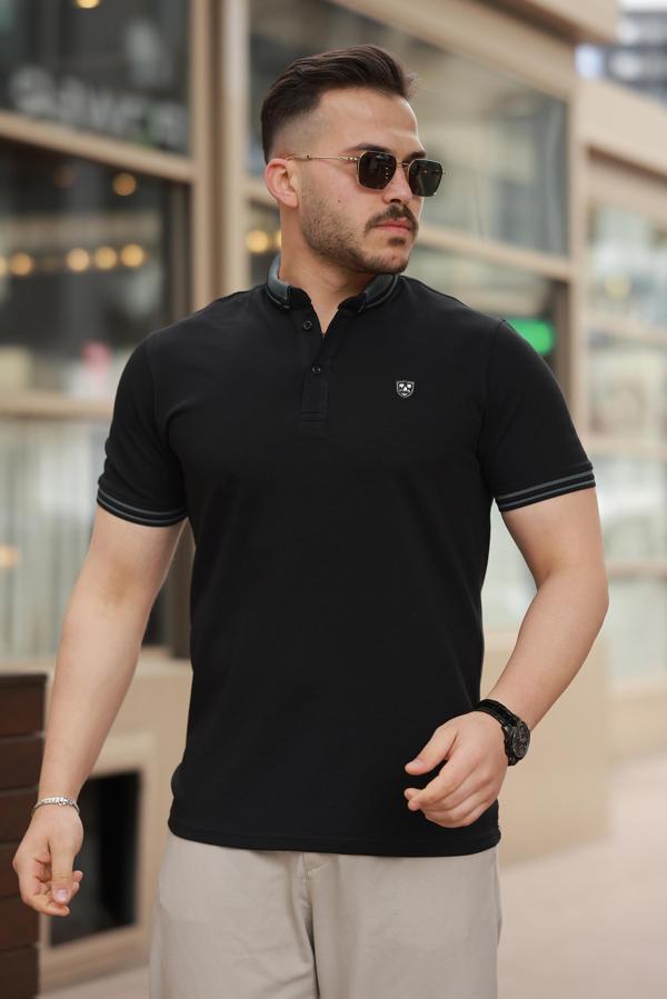 Miron Siyah Logo Nakışlı Polo Yaka Kısa Kollu Tişört -2518 - Image 1