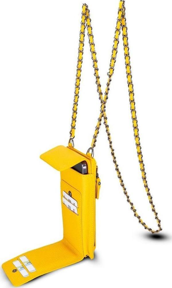 Avjin 6.9 inch Uyumlu Deri Kılıf Cüzdan Askılı FL12 Sarı - Image 1