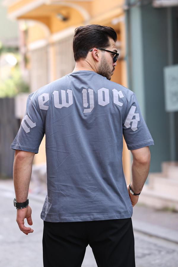 Miron Füme Newyork Sırt Nakışlı Oversize Kısa Kollu Tişört- 2405 - Image 1