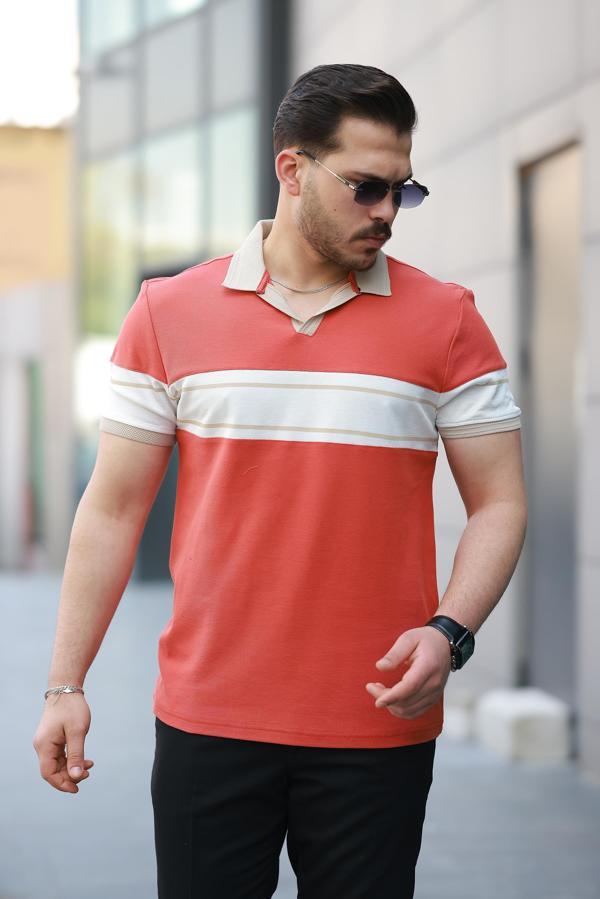 Miron Turuncu Beyaz iki Renk Polo Yaka Kısa Kollu Tişört-2514 - Image 1