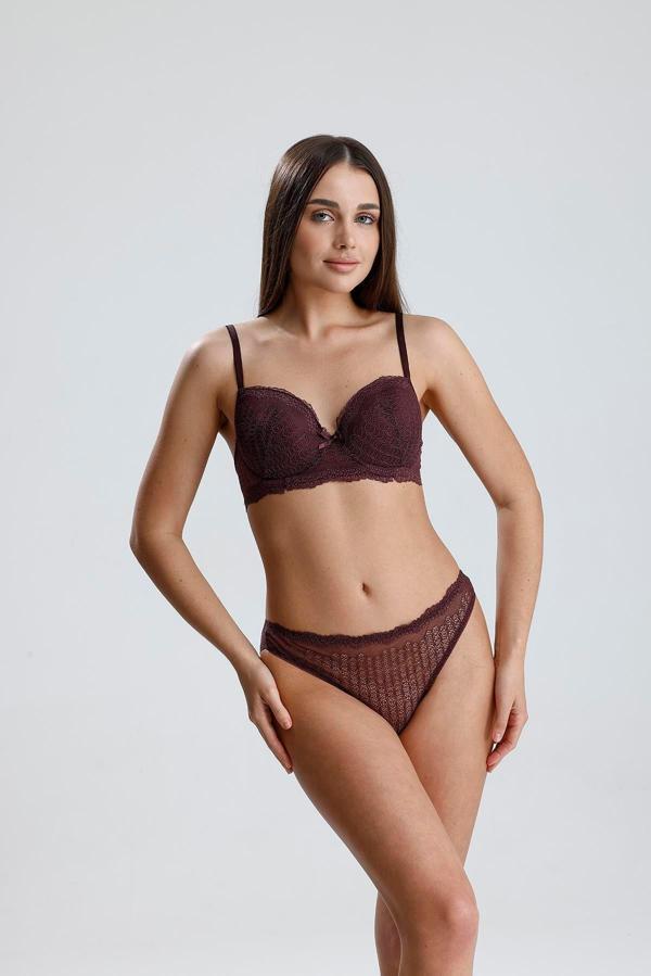 Dantelli Destekli Sütyen Takım | Mürdüm  210 - Image 1