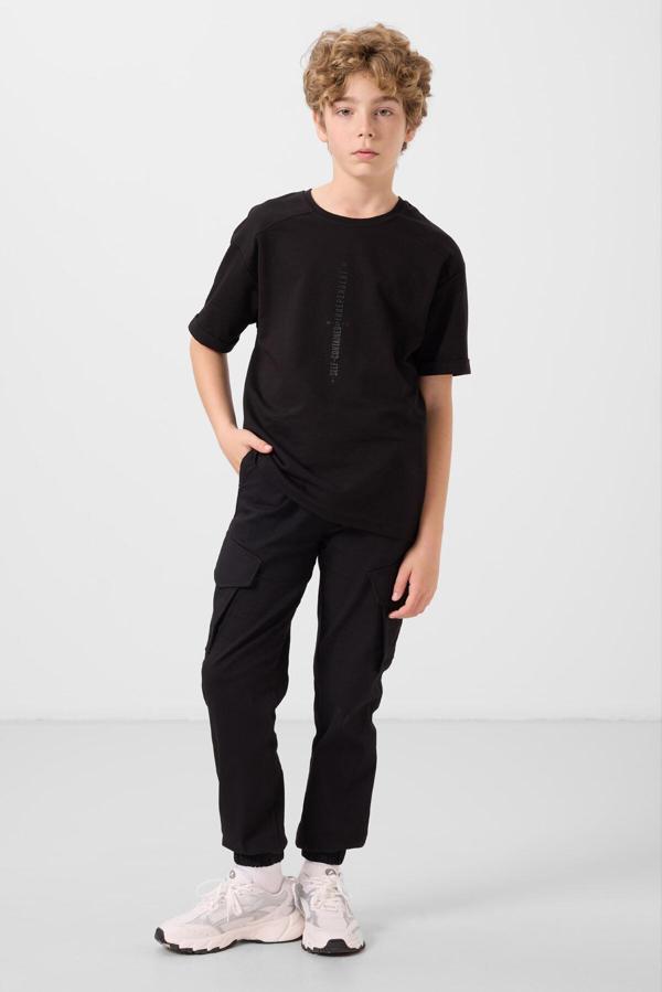 Siyah Standart Fit Dokuma Hafif Esnek Chino Erkek Çocuk Pantolon - 11271 - Image 1