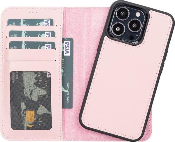 Apple iPhone 13 Pro Uyumlu Deri Cüzdanlı Kılıf NU2 Pembe - Image 1