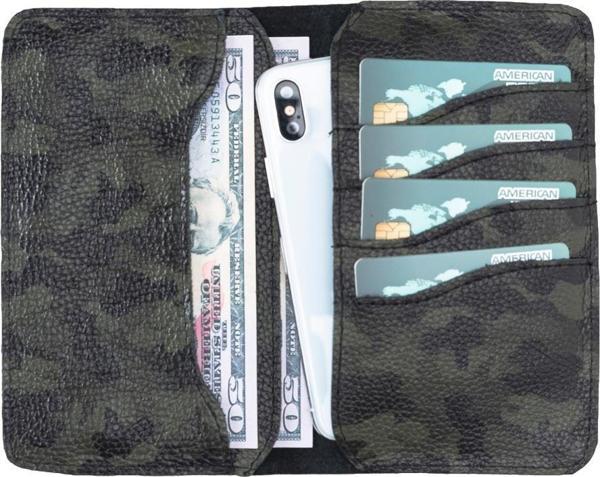 Leony 6.1 inch Uyumlu Deri Kartlıklı Kılıf Kamuflaj Yeşil - Image 1