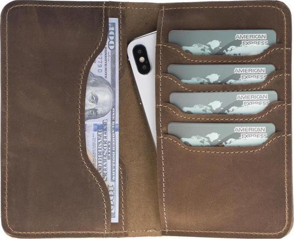 Leony 6.1 inch Uyumlu Deri Kartlıklı Kılıf PH03 Açık Kahve - Image 1
