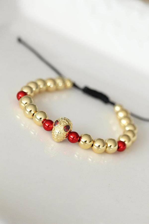 Kırmızı Gözlü Maske Figürlü Gold Renk Çelik Bileklik SL11551 - Image 1