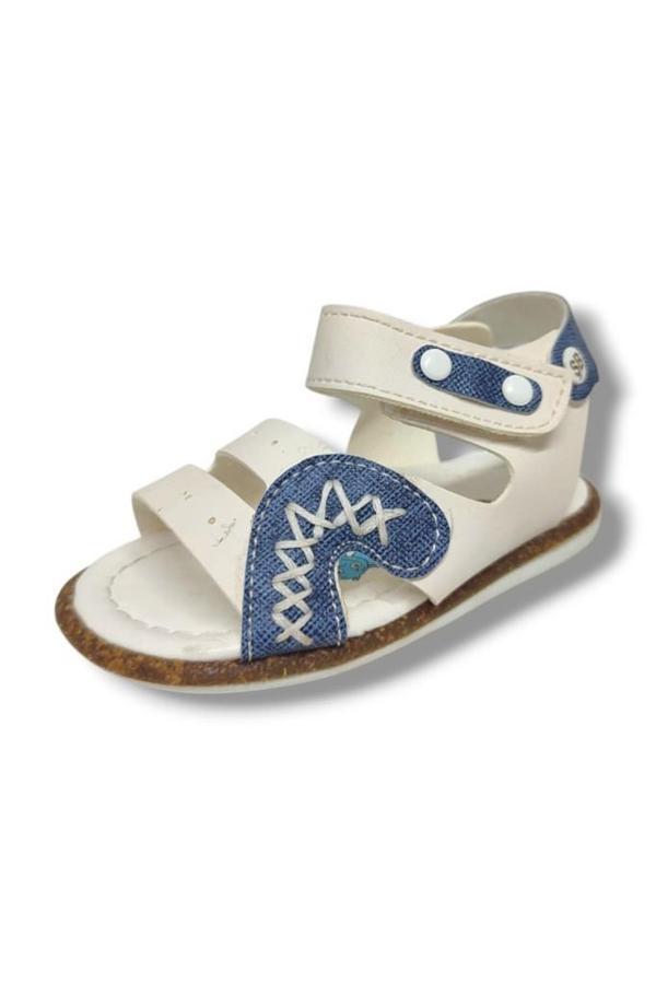 Şirinbebe 1568-20 Anatomik Dikiş Çirtli Erkek Çocuk Sandalet Beyaz Mavi 21-25 - Image 1