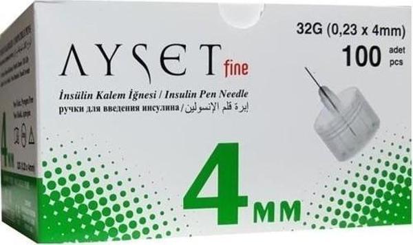 Ayset Fine İnsulin Kalem İğnesi 32G 0.23 X 4Mm 100Lü Kutu - Image 1