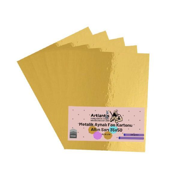 Altın Sarı 35x50 Metalik Aynalı Fon Kartonu 5 Adet 1 Paket Artlantis Aynalı Metalik Fon Kartonu - Image 1