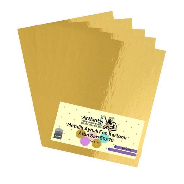 Altın Sarı 50x70 Metalik Aynalı Fon Kartonu 5 Adet 1 Paket Artlantis Aynalı Metalik Fon Kartonu - Image 1