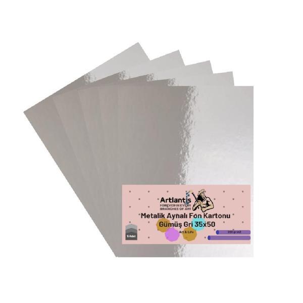 Gümüş Gri 35x50 Metalik Aynalı Fon Kartonu 5 Adet 1 Paket Artlantis Aynalı Metalik Fon Kartonu - Image 1