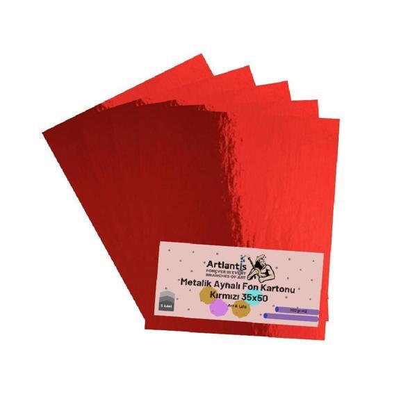 Kırmızı 35x50 Metalik Aynalı Fon Kartonu 5 Adet 1 Paket Artlantis Aynalı Metalik Fon Kartonu - Image 1