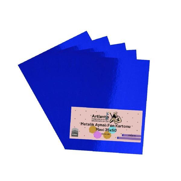 Mavi 35x50 Metalik Aynalı Fon Kartonu 5 Adet 1 Paket Artlantis Aynalı Metalik Fon Kartonu - Image 1